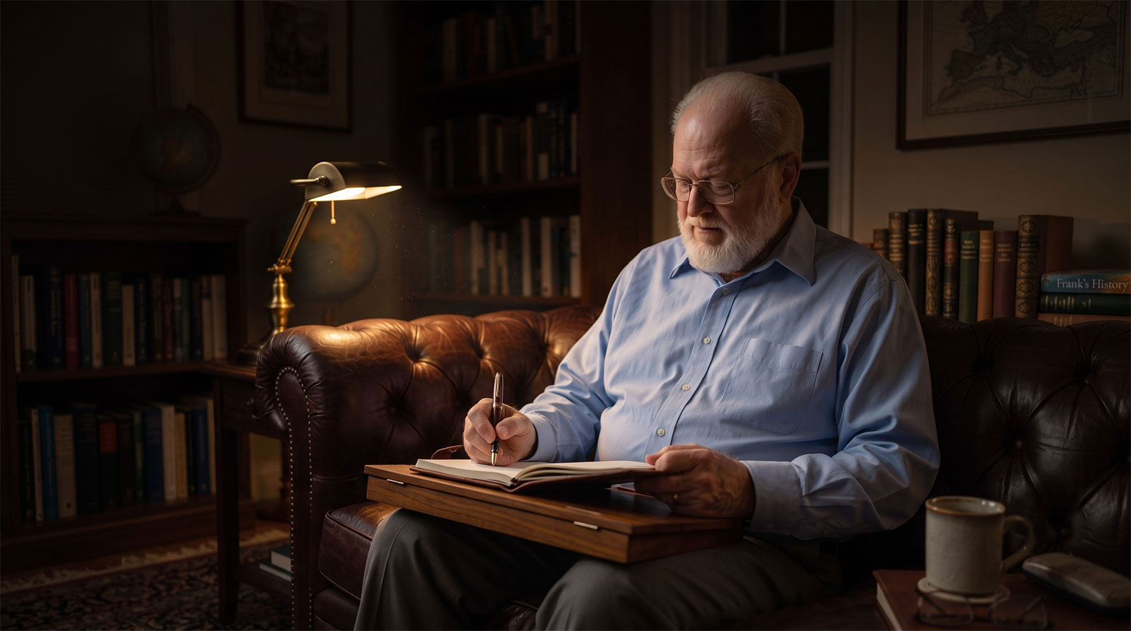 Frank Ball writing in his study
